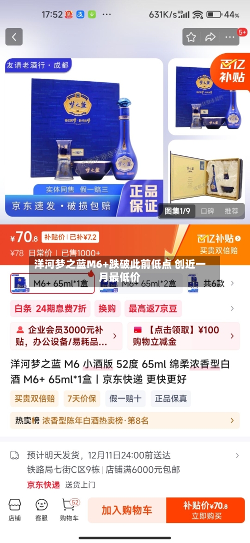 洋河梦之蓝M6+跌破此前低点 创近一月最低价