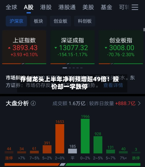 存储龙头上半年净利预增超49倍！股价却一字跌停