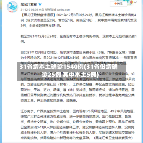 31省增本土确诊1540例(31省份增确诊25例 其中本土5例)