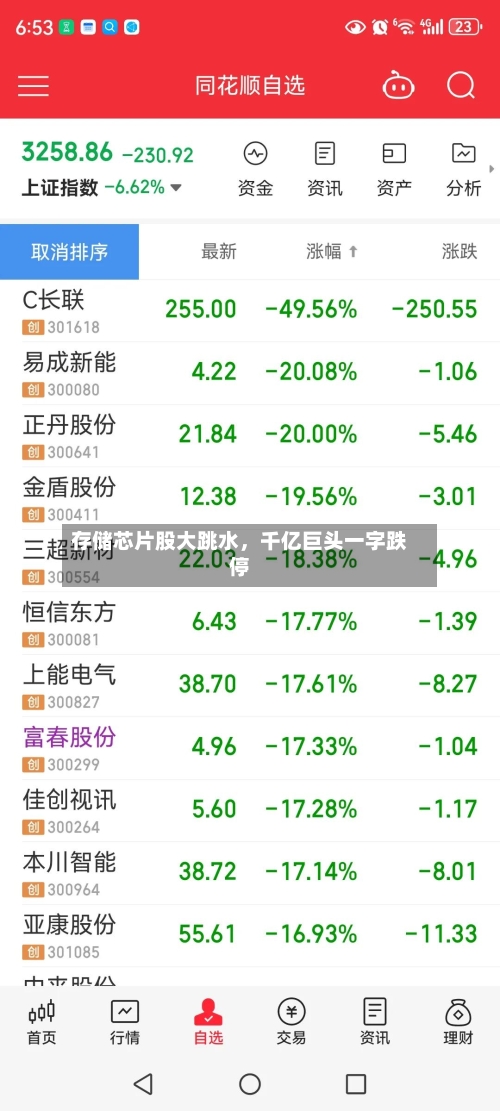 存储芯片股大跳水	，千亿巨头一字跌停-第3张图片
