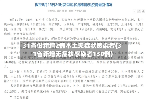 31省份新增2例本土无症状感染者(31省新增无症状感染者130例)