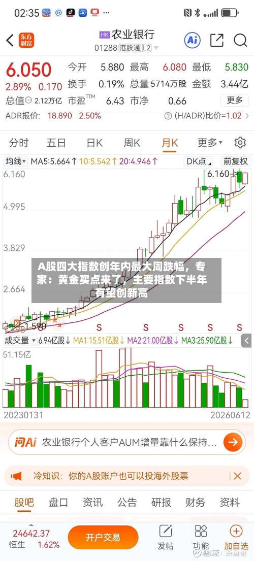 A股四大指数创年内最大周跌幅，专家：黄金买点来了，主要指数下半年有望创新高
