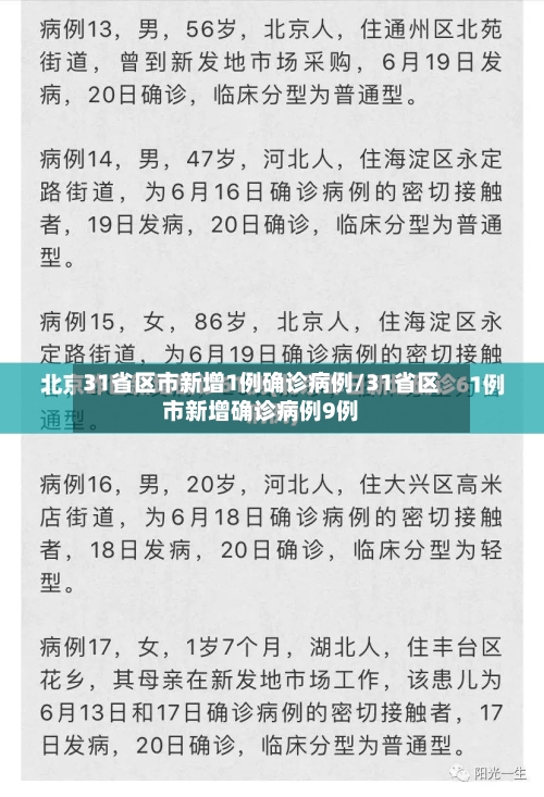 31省区市新增1例确诊病例/31省区市新增确诊病例9例