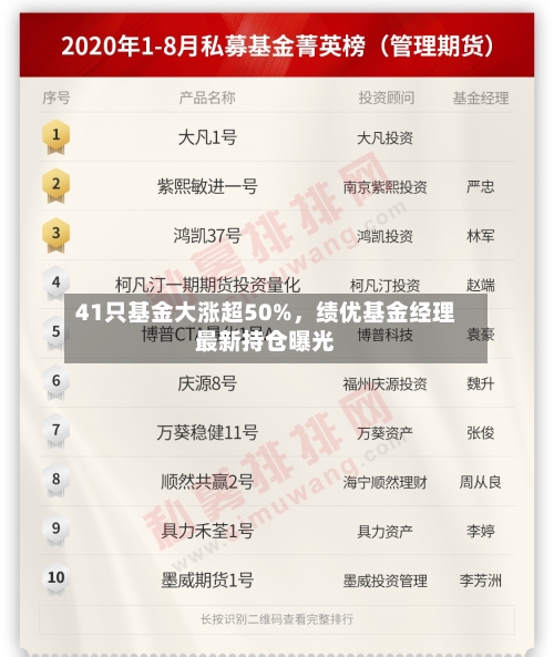41只基金大涨超50%，绩优基金经理最新持仓曝光