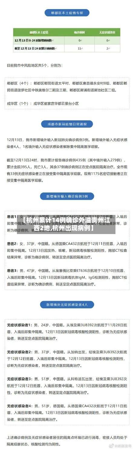 【杭州累计14例确诊外溢贵州江西2地,杭州出现病例】
