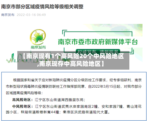 【南京现有1个高风险20个中风险地区,南京现存中高风险地区】