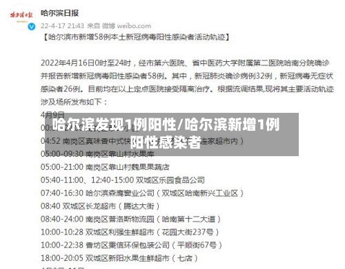 哈尔滨发现1例阳性/哈尔滨新增1例阳性感染者