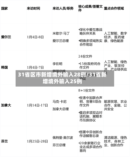 31省区市新增境外输入28例/31省新增境外输入25例