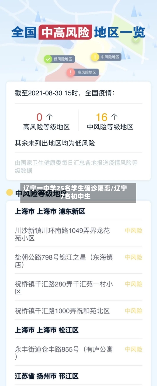 辽宁一中学25名学生确诊隔离/辽宁7名初中生