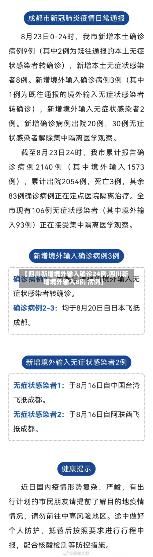 【四川新增境外输入确诊24例,四川新增境外输入8例 病例】