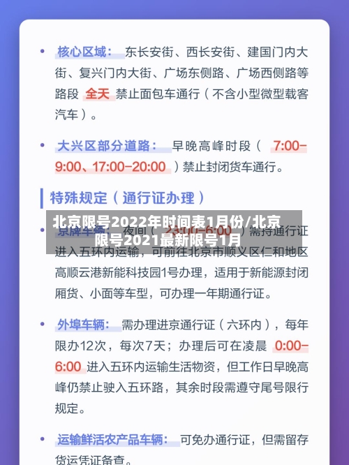 北京限号2022年时间表1月份/北京限号2021最新限号1月