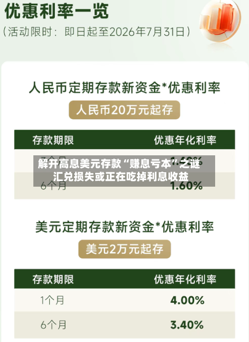 解开高息美元存款“赚息亏本”之谜 汇兑损失或正在吃掉利息收益