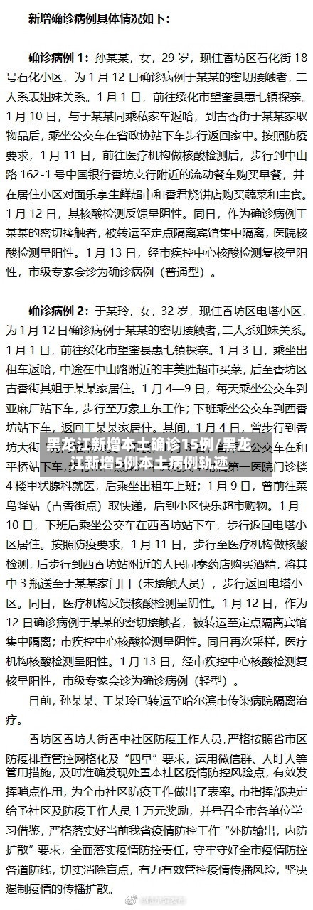 黑龙江新增本土确诊15例/黑龙江新增5例本土病例轨迹