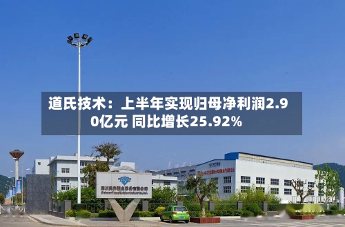 道氏技术：上半年实现归母净利润2.90亿元 同比增长25.92%
