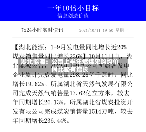 湖北能源：公司上半年燃煤采购均价同比略有增长