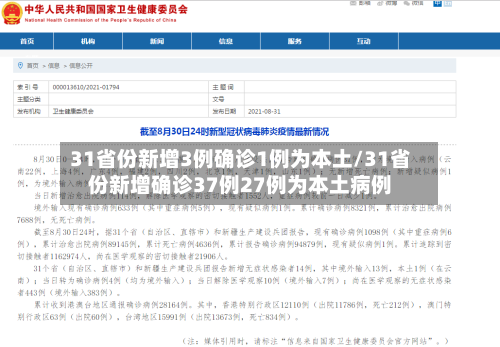 31省份新增3例确诊1例为本土/31省份新增确诊37例27例为本土病例