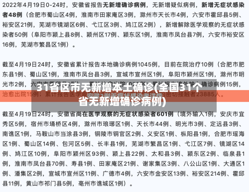 31省区市无新增本土确诊(全国31个省无新增确诊病例)