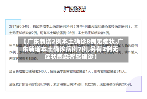 【广东新增2例本土确诊8例无症状,广东新增本土确诊病例7例,另有2例无症状感染者转确诊】