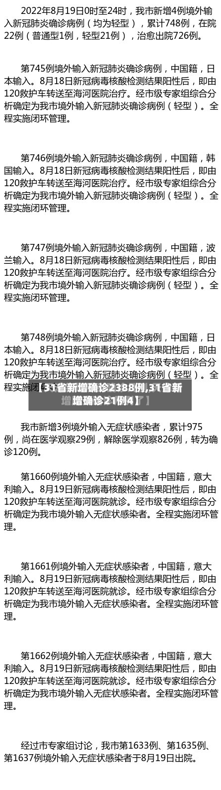 【31省新增确诊2388例,31省新增确诊21例4】