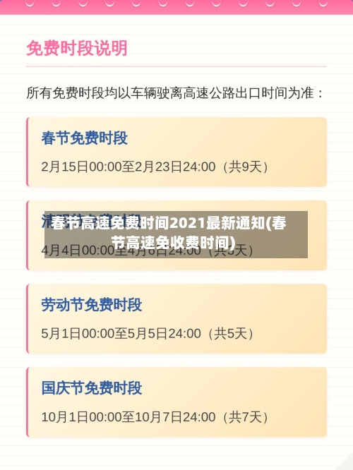 春节高速免费时间2021最新通知(春节高速免收费时间)