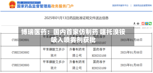 博瑞医药：国内首家仿制药 噻托溴铵吸入喷雾剂获批