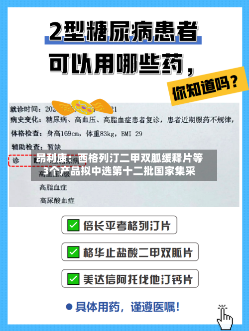 昂利康：西格列汀二甲双胍缓释片等3个产品拟中选第十二批国家集采-第2张图片