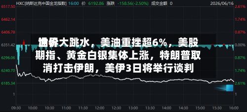 世界油价大跳水，美油重挫超6%，美股期指、黄金白银集体上涨，特朗普取消打击伊朗，美伊3日将举行谈判