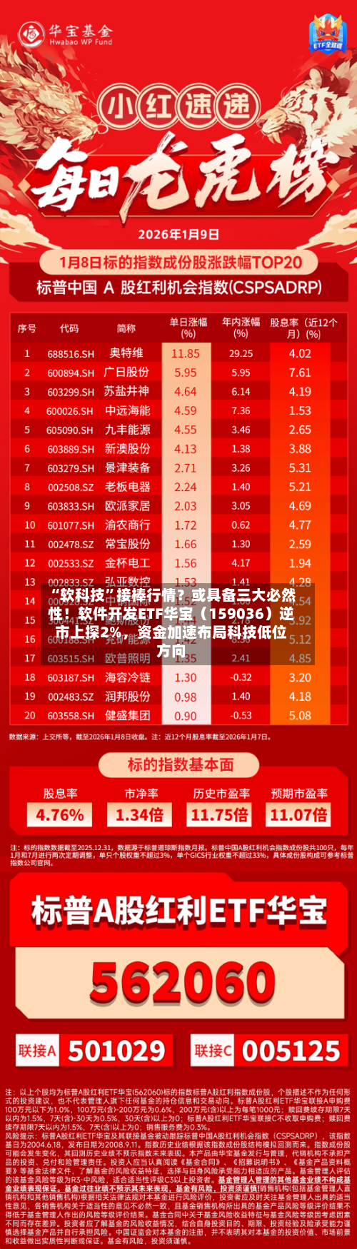 “软科技”接棒行情？或具备三大必然性！软件开发ETF华宝（159036）逆市上探2%，资金加速布局科技低位方向