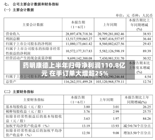 药明康德上半年归母净利润110.8亿元 在手订单大增超25%
