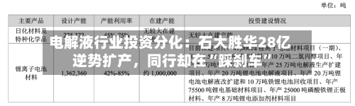 电解液行业投资分化：石大胜华28亿逆势扩产，同行却在“踩刹车”