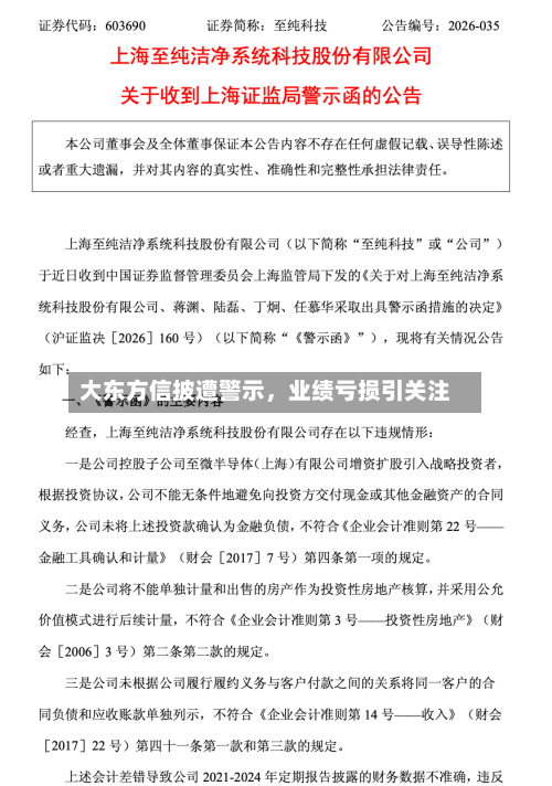 大东方信披遭警示，业绩亏损引关注-第2张图片