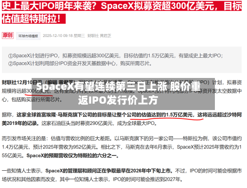 SpaceX有望连续第三日上涨 股价重返IPO发行价上方