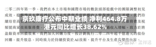 京玖康疗公布中期业绩 净利464.8万港元同比增长38.62%