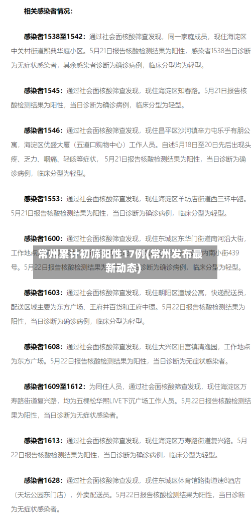 常州累计初筛阳性17例(常州发布最新动态)