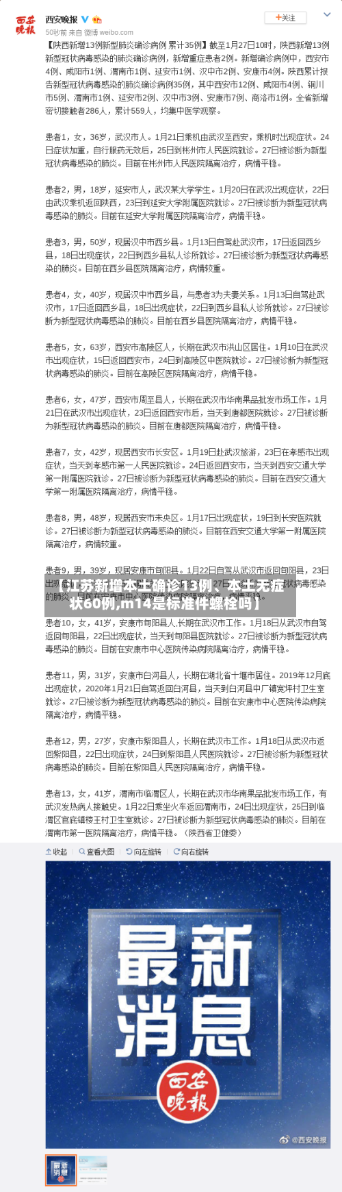 【江苏新增本土确诊13例、本土无症状60例,m14是标准件螺栓吗】-第3张图片