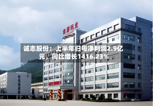 诚志股份：上半年归母净利润2.9亿元，同比增长1416.23%