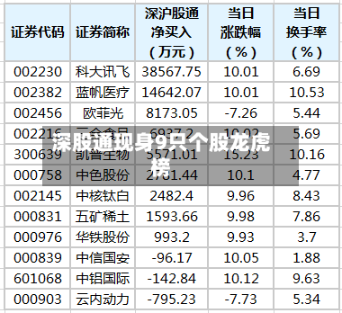 深股通现身9只个股龙虎榜
