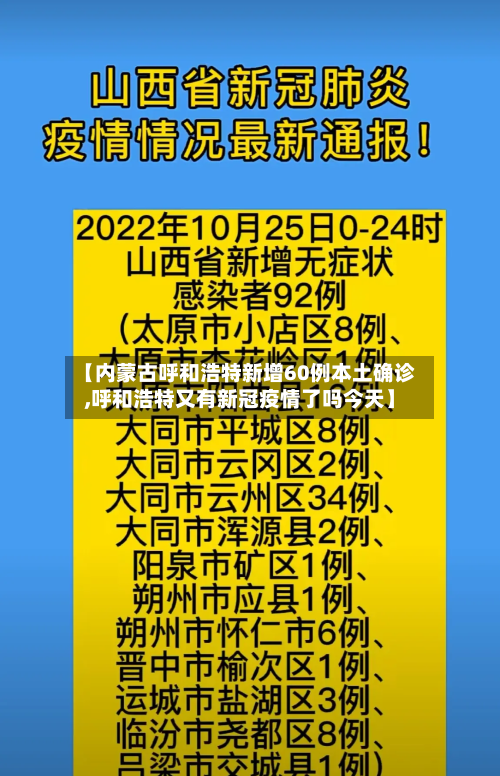 【内蒙古呼和浩特新增60例本土确诊,呼和浩特又有新冠疫情了吗今天】
