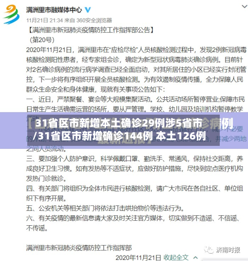 31省区市新增本土确诊29例涉5省市/31省区市新增确诊144例 本土126例