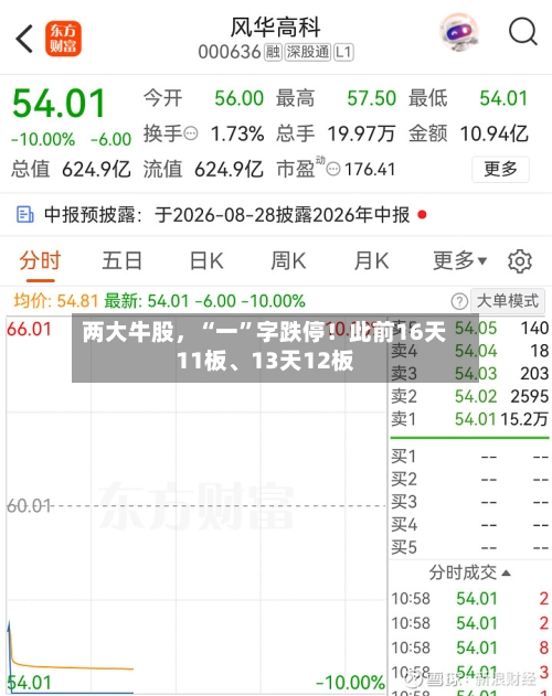 两大牛股，“一”字跌停！此前16天11板	、13天12板-第3张图片