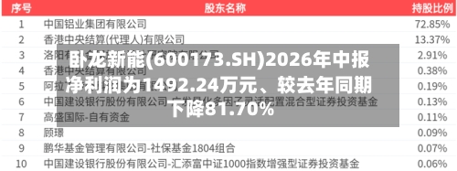 卧龙新能(600173.SH)2026年中报净利润为1492.24万元	、较去年同期下降81.70%-第2张图片