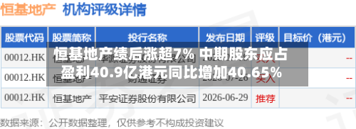恒基地产绩后涨超7% 中期股东应占盈利40.9亿港元同比增加40.65%
