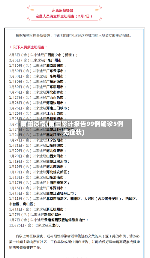 莆田疫情(莆田累计报告99例确诊5例无症状)-第2张图片