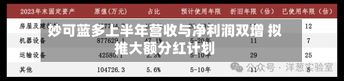 妙可蓝多上半年营收与净利润双增 拟推大额分红计划