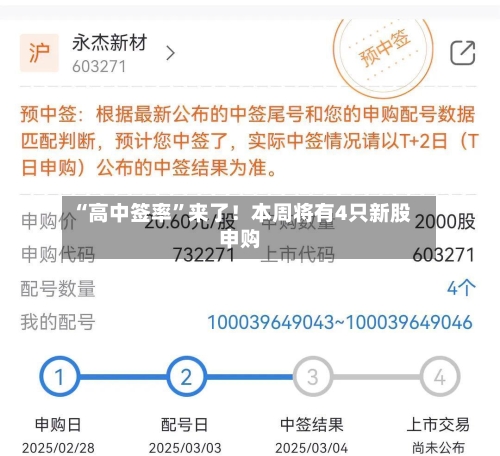 “高中签率”来了！本周将有4只新股申购