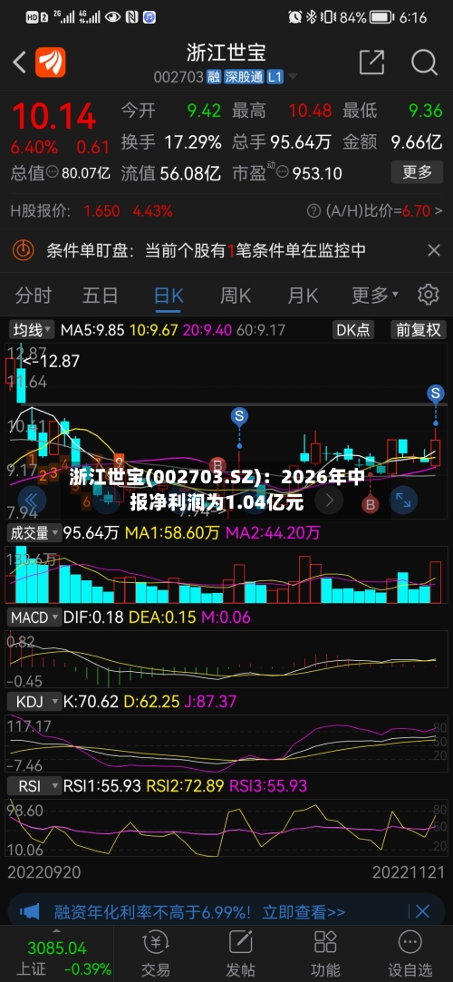 浙江世宝(002703.SZ)：2026年中报净利润为1.04亿元