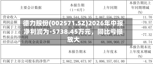 德力股份(002571.SZ)2026年中报净利润为-5738.45万元	，同比亏损放大-第2张图片