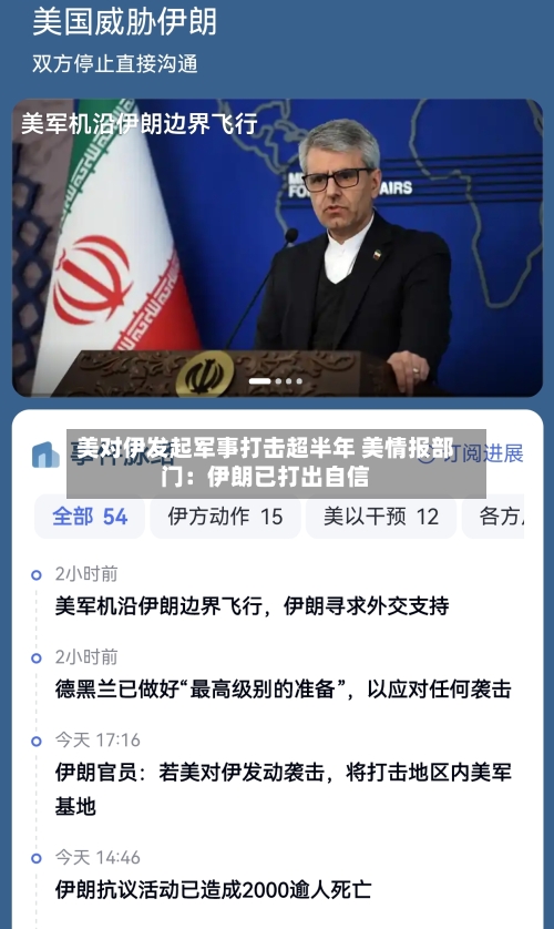 美对伊发起军事打击超半年 美情报部门：伊朗已打出自信